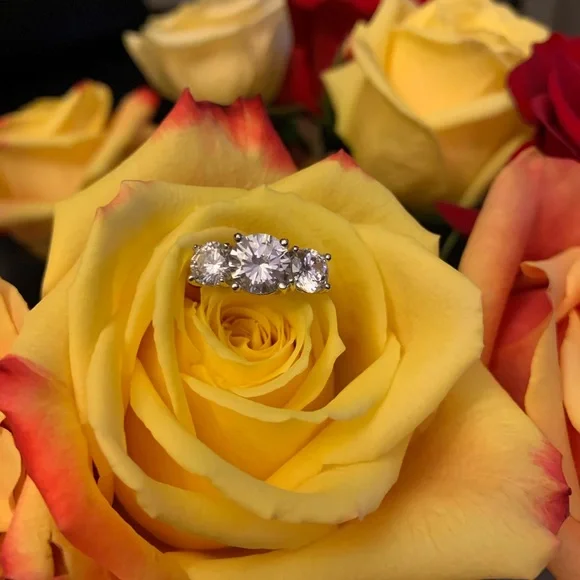 CZ By Kenneth Jay Lane Round CZ Triple Stone Ring - Picture 5 of 8